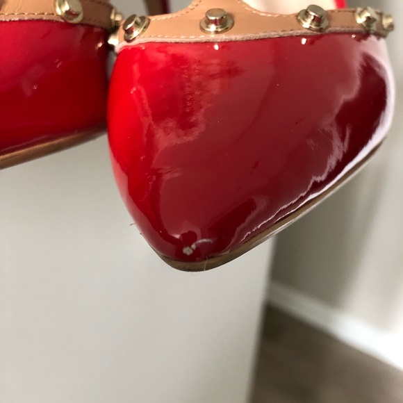 Red Leather T-Strap Heels w Studs (like Valentino) - Picture 6 of 8